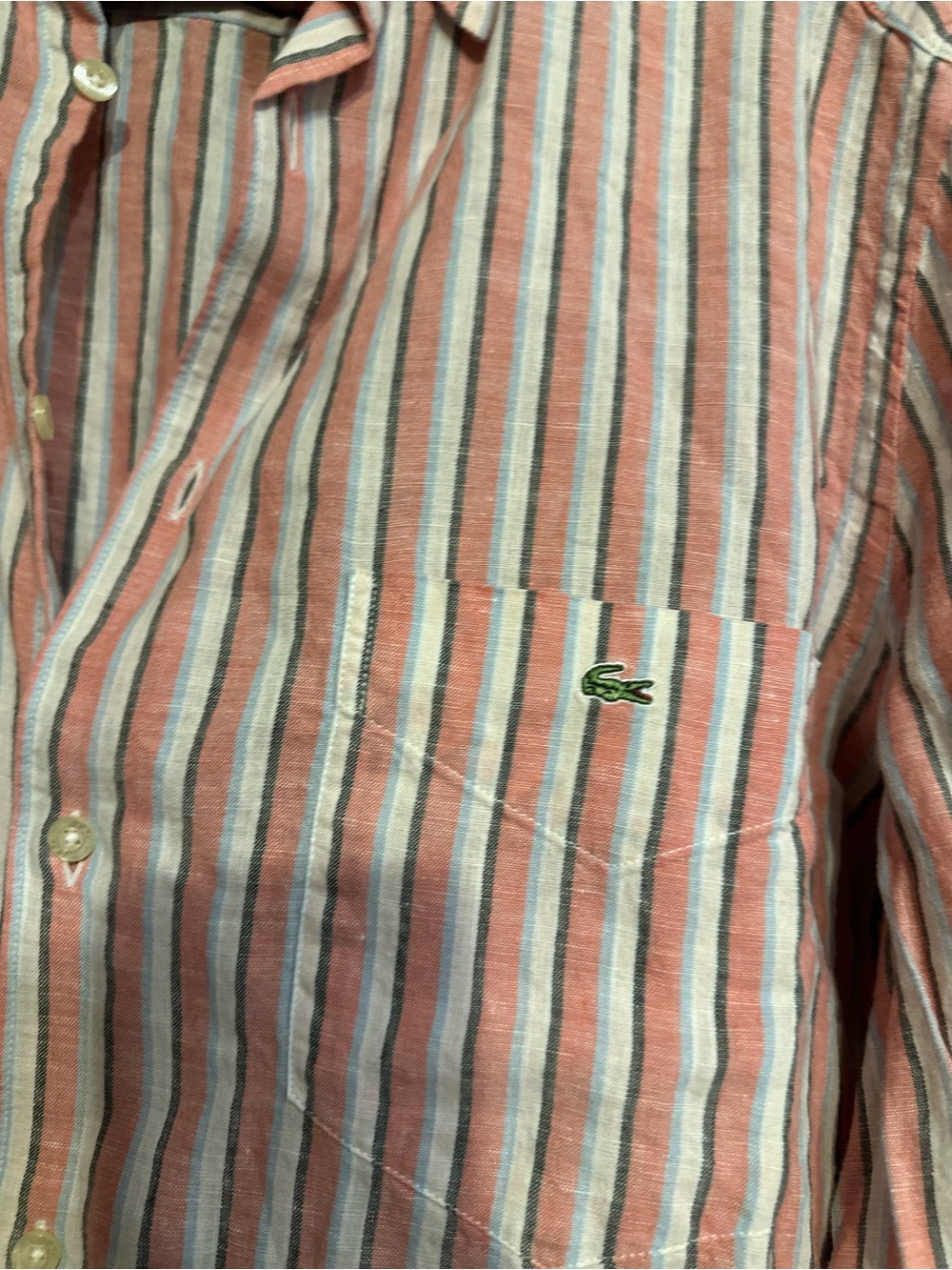 Lacoste Pink, Blue & White Stripe Button-Down Shirt